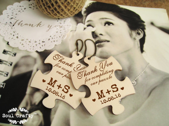 زفاف - Puzzle Wooden tag Personalized Engraved Thank you Wedding Gift Tags Favor Favour Embellishment Pack of 30/ 50/ 80/ 100