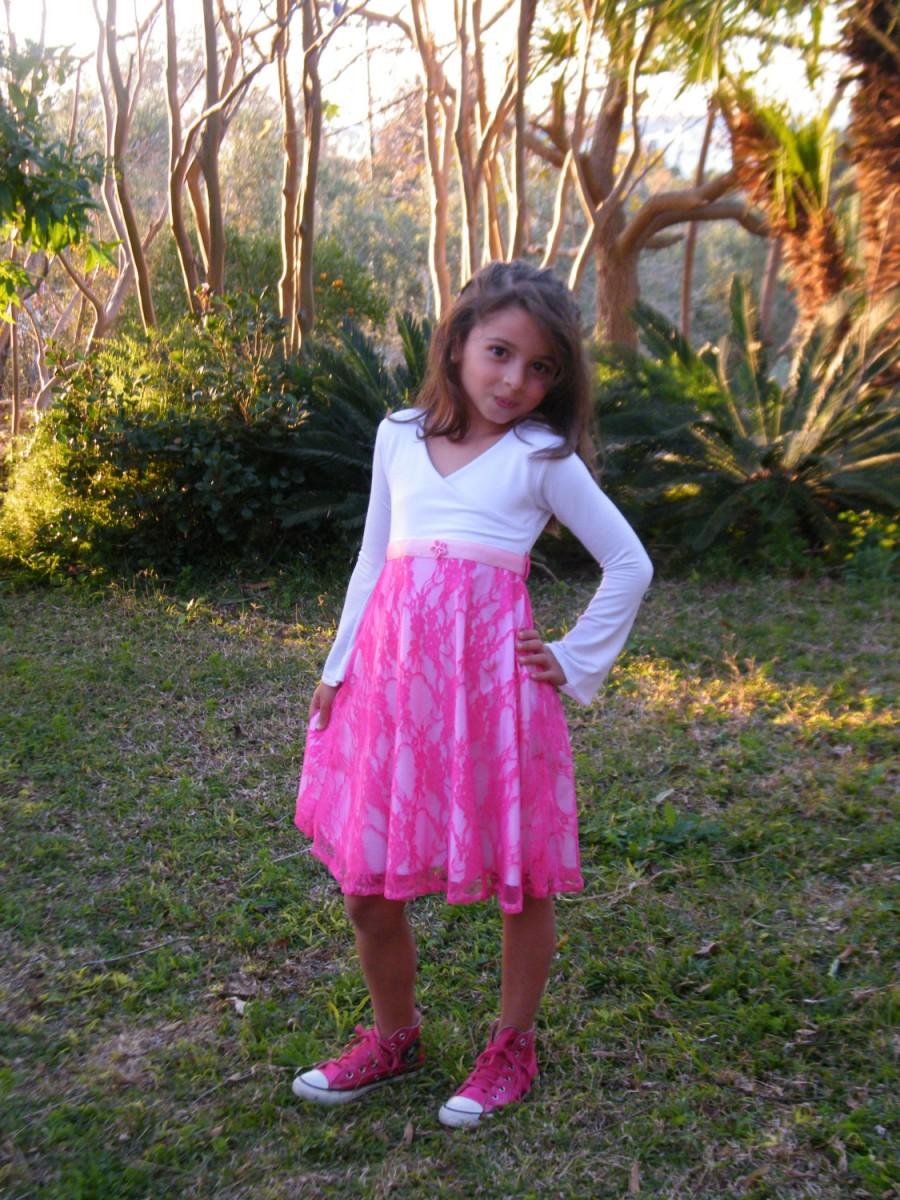 Hochzeit - Pink lace flower girl dress with long sleeves - Long sleeve flower girl dress - toddler girl birthday dress