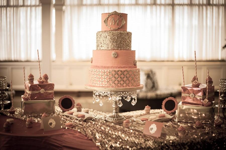 Wedding - Pink  & gold wedding cake