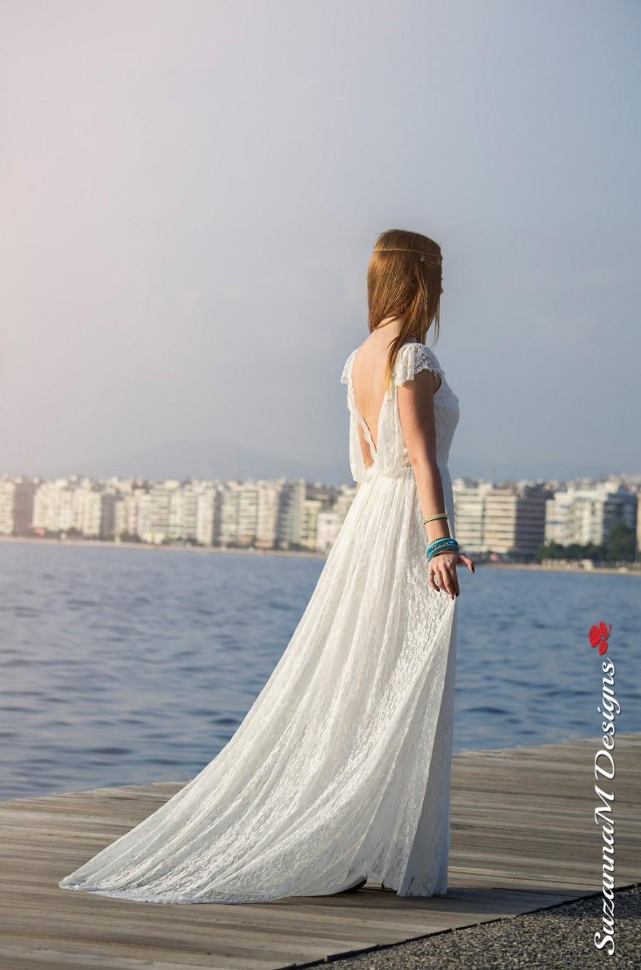 Hochzeit - Wedding Dress, Bohemian Wedding Gown, Boho Bridal Dress, Long Wedding Dress, Ivory Lace Dress, Lace Wedding Dress Handmade bySuzannaMDesigns