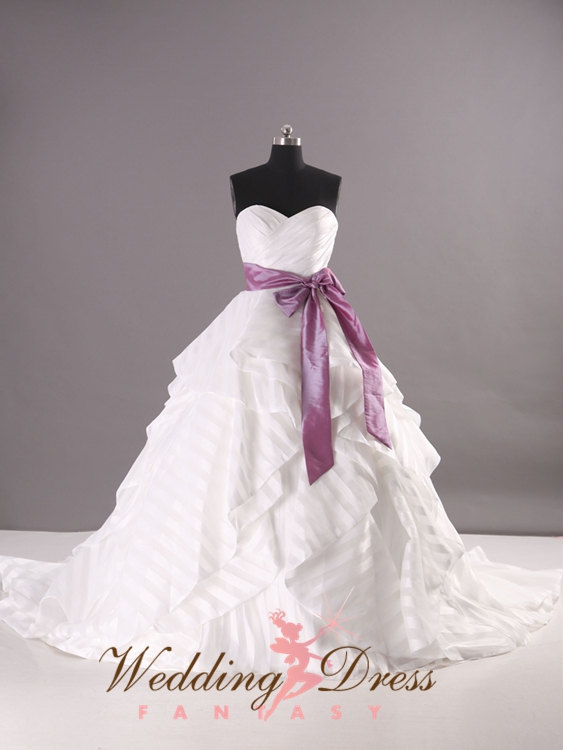 زفاف - Organza Striped Wedding Dress Sweetheart Neckline Custom Made Sash Available in a Variety of Colors
