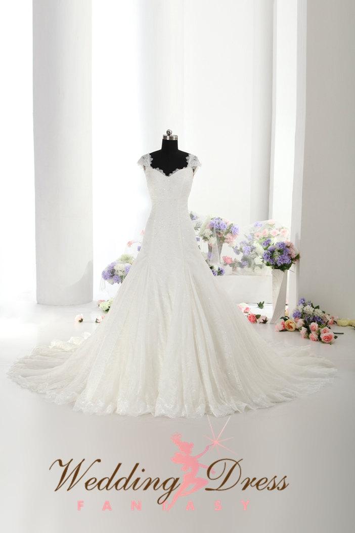 Wedding - Gorgeous Aline Chantilly Lace Wedding Dress with Beautiful Straps Custom Handmade