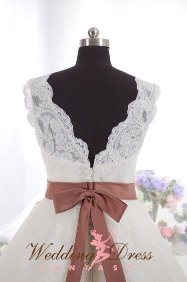 Wedding - Gorgeous French Lace Ballgown with Lace Straps Sash Available in a Variety of Colors