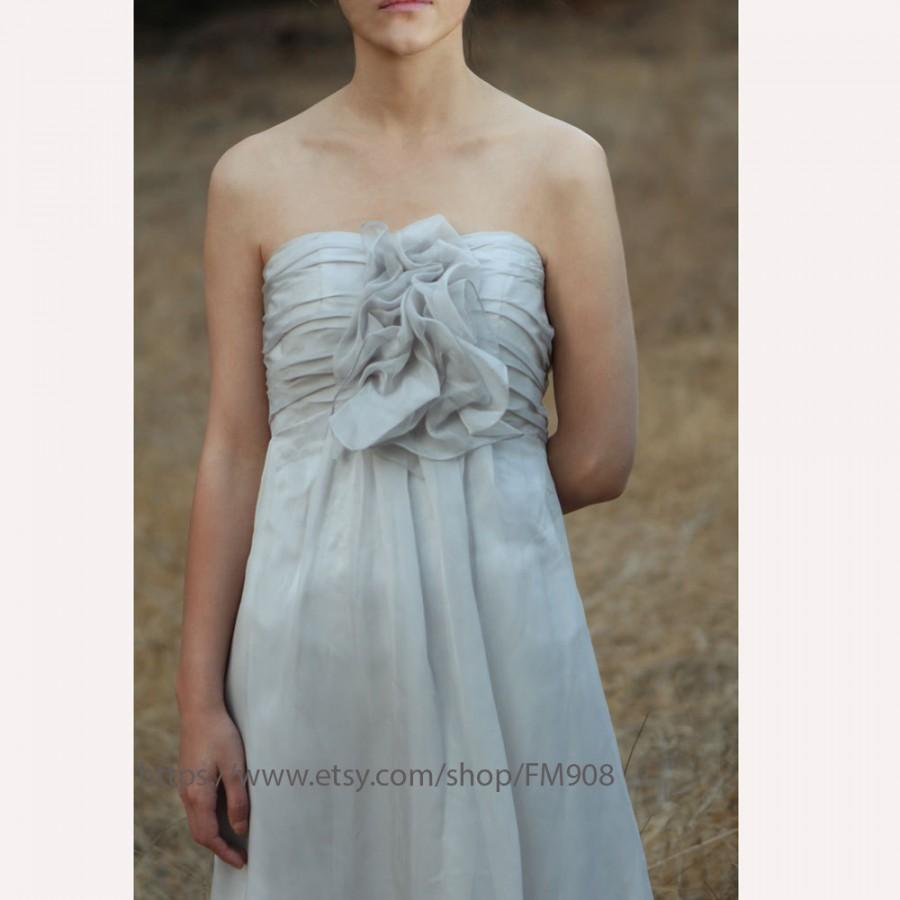 Свадьба - 2016 Grey Bridesmaid dress, Flower Wedding dress, Rosette Chiffon dress, Party dress, Strapless dress, Formal dress, Prom dress (B007)
