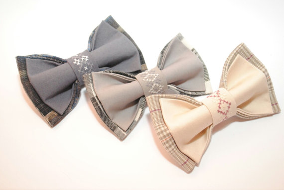 Свадьба - Set of 3 bow ties Men's bow ties with embroidery Gifts for every budget Teen gifts Wedding ties Men's wedding outfits Grey Taupe Beige ties
