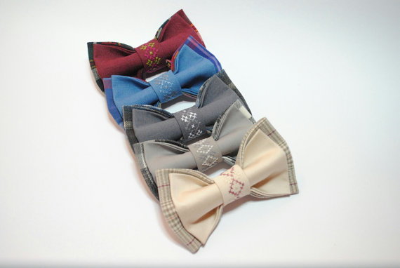 Mariage - Set of 5 bow ties Kawaii bowties Handmade gifts for men Baby shower gifts Teen boys ties Wedding groomsmen outfits Designed plaid bowties