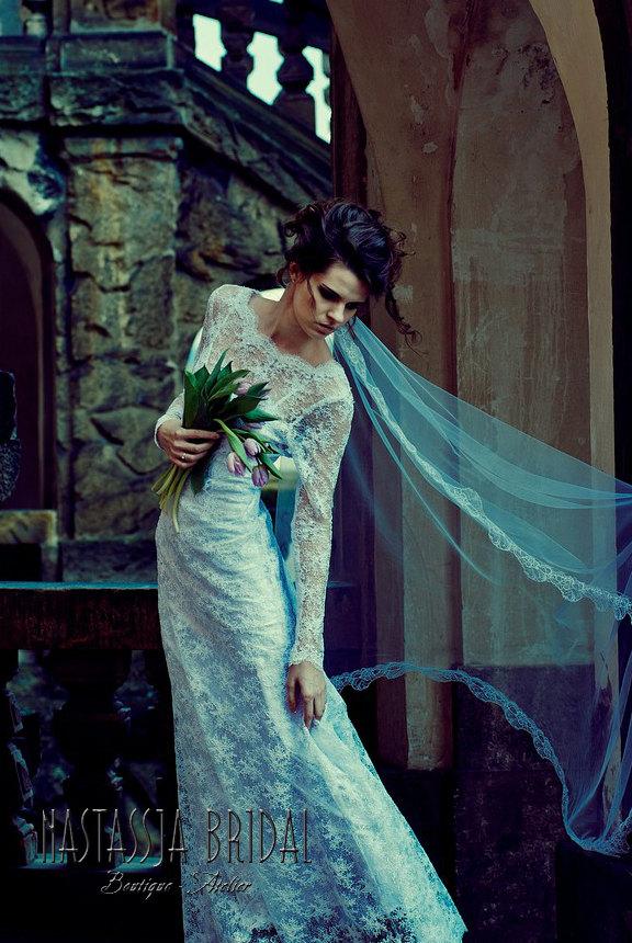 Wedding - Long wedding veil with lace. Bridal Lace Edge Veil. Lace Wedding Veil.