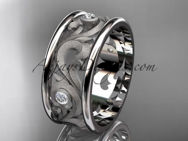 Wedding - 14kt white gold diamond engagement ring, wedding band ADLR121BB