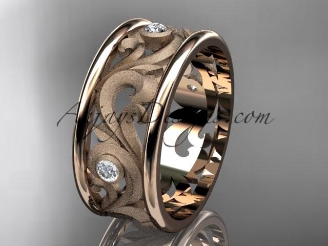 Свадьба - 14kt rose gold diamond engagement ring, wedding band ADLR121BB