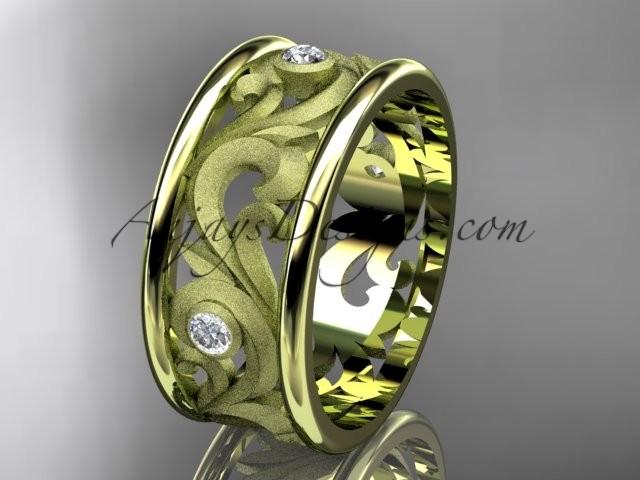 زفاف - 14kt yellow gold diamond engagement ring, wedding band ADLR121BB