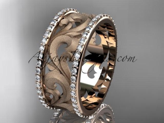 Свадьба - 14kt rose gold diamond engagement ring, wedding band ADLR121BD
