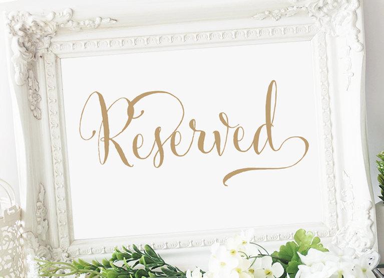 Свадьба - Reserved Sign - 5x7 sign - DIY Printable sign in "Bella" antique gold - PDF and JPG files - Instant Download