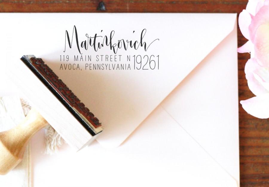 Wedding - Calligraphy Return Address Stamp -- Mixed Handwritten Calligraphy and type - Rebel Stout Style large zip code