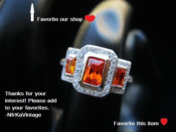 زفاف - Orange Topaz Rhinestone & CZ Engagement Ring - Vintage Cocktail Ring - Sterling Silver Ring - Anniversary Jewelry - Vintage Silver Jewelry