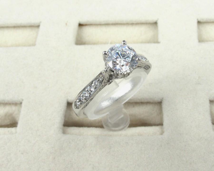 زفاف - Handcrafted CZ Vintage Ring, Made to Order, Sterling Silver, 14K Gold, Simulated Diamond, 
