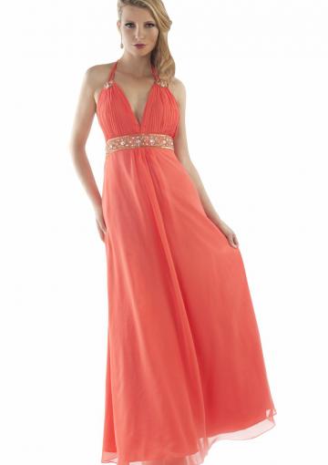 Mariage - Halter Ruched Crystals Chiffon Backless A-line Floor Length Sleeveless