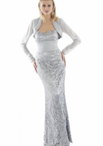 Wedding - Jacket Floor Length Lace Navy Silver Sweetheart Sleeveless Ruched
