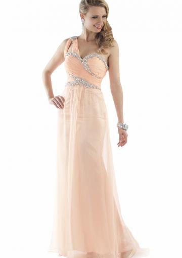 Mariage - One Shoulder Ruched Crystals Chiffon A-line Floor Length Sleeveless