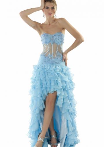 Wedding - High Low Sweetheart Ruched Blue Beads A-line Sleeveless Chiffon