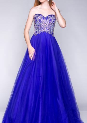 Свадьба - Floor Length Ball Gown Sweetheart Sleeveless Ruched Blue Beads Lace Up Tulle