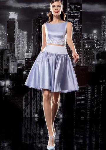 Mariage - Straps Sleeveless Satin A-line Blue Appliuqes Short Length Ruched
