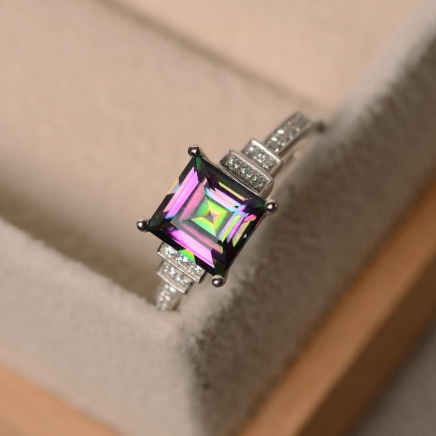 Mariage - Mystic topaz ring, sterling silver, princess cut ring, engagement ring