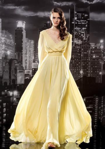 Mariage - Yellow Long Sleeve Dress