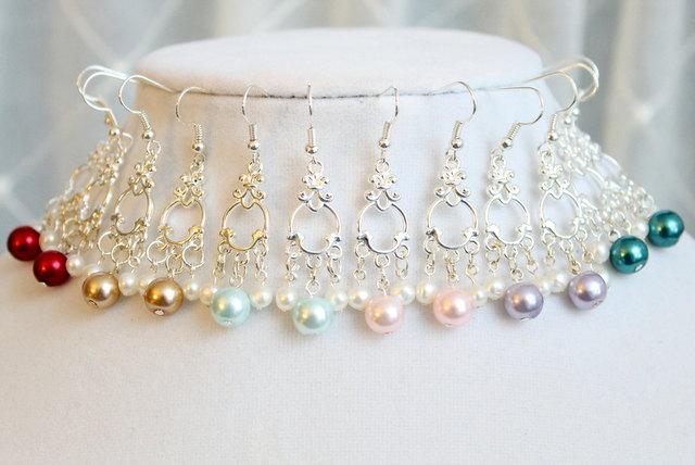 زفاف - Bridesmaids Chandelier Earrings, Wedding Jewelry, AAA Swarovski Crystal Pearls, Your Choice of AAA Swarovski Pearl Colors, Bridal Earrings