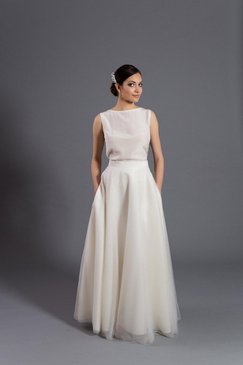 زفاف - Maxi tulle skirt with pockets, tulle skirt, ecru skirt, ecru maxi skirt, wedding gown, wedding skirt, elegant, bridal dress