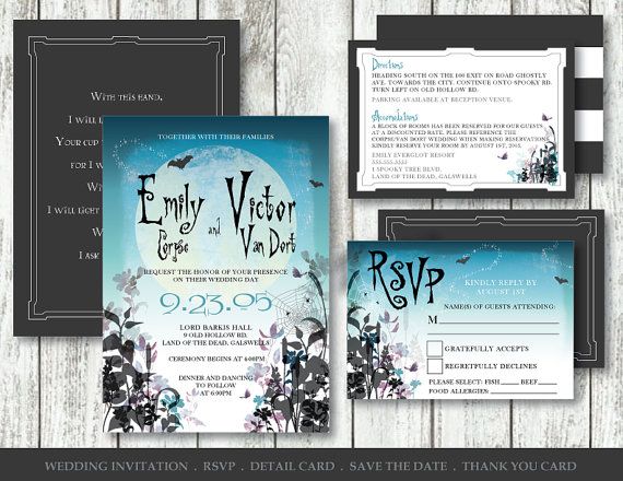 Mariage - Corpse Bride Invitation *Digital Printable Wedding Invitation Set* CUSTOM