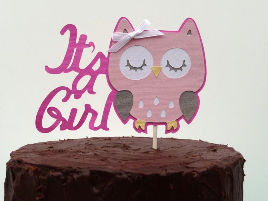 Mariage - Owl Baby Shower Decorations - It's a Girl Owl Cake Topper - Baby Hoot Theme Woodland Cake Centerpiece -Pink & Grey or ANY Color It's a Girl