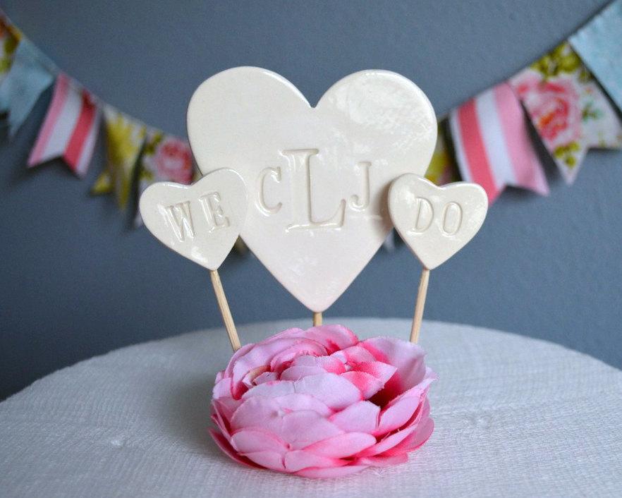Mariage - PERSONALIZED Heart Wedding Cake Topper with We Do Hearts