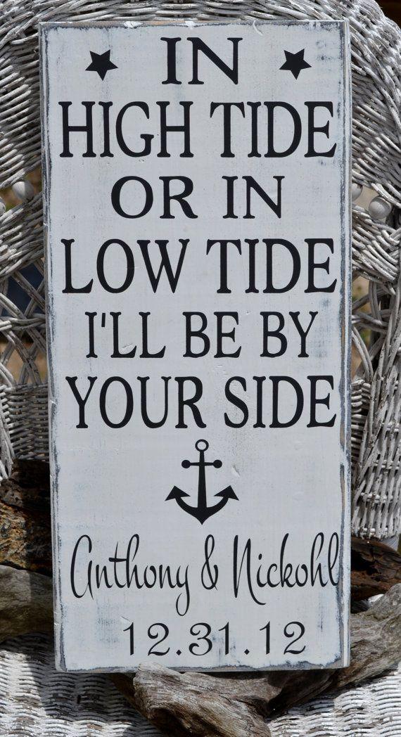 زفاف - Anchor Decor Beach Wedding Sign - Personalized Beach Bride To Be Wedding Custom Rustic Nautical Gift - In High Tide Or Low Tide