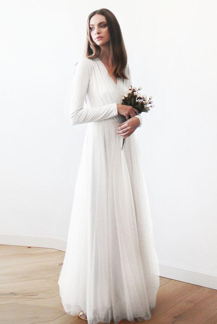 زفاف - Ivory Maxi Tulle Gown With Long Sleeves , Wedding Maxi Tulle Gown
