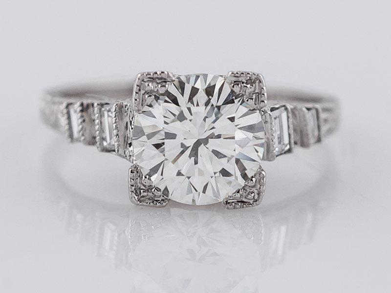 Hochzeit - Antique Engagement Ring Art Deco 1.51ct Round Brilliant Cut Diamond in Platinum