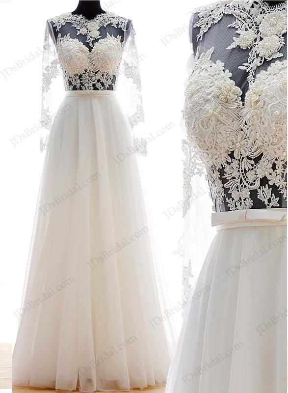 Mariage - IS047 sexy boho illusion bodice chiffon beach wedding dress