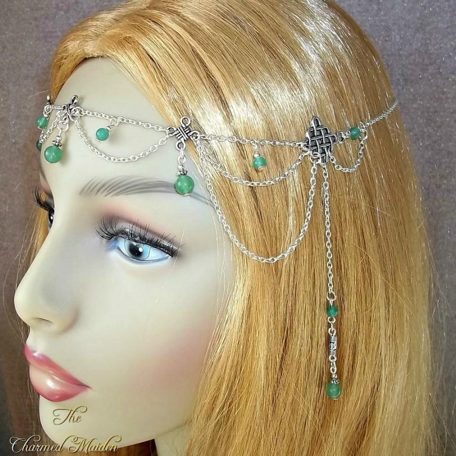زفاف - Celtic Green Aventurine Circlet, Celtic Headpiece, Renaissance Circlet, Medieval Headdress, Celtic Maiden, Gemstone Head Chain, Celtic Knot
