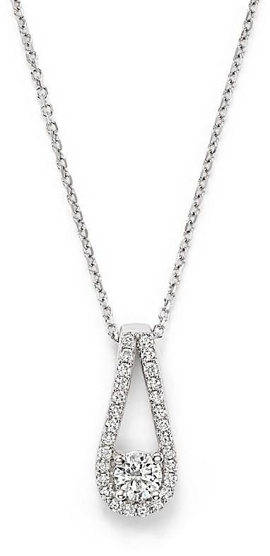 Wedding - Diamond Solitaire Pendant Necklace in 14K White Gold, .55 ct. t.w.