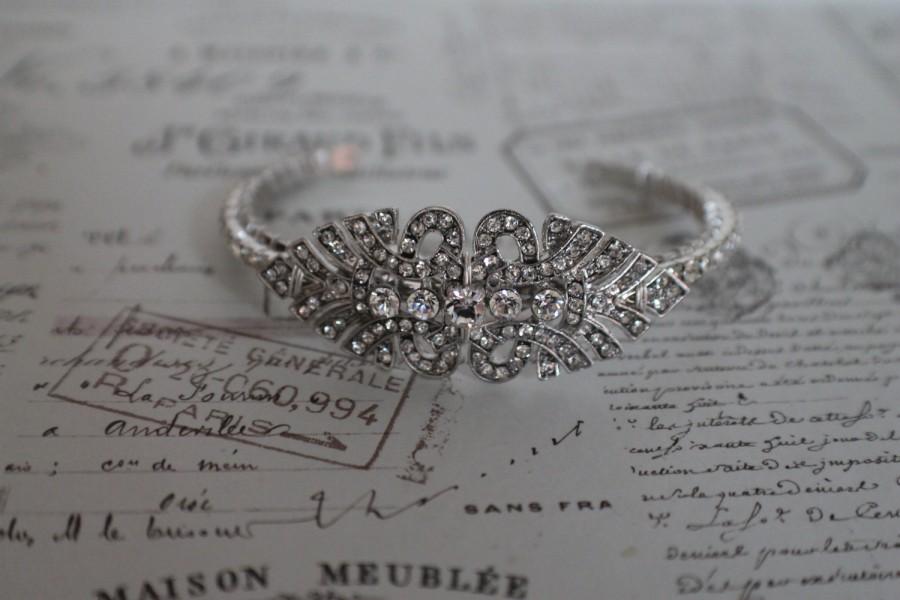 Wedding - 1920s style bracelet -Silver and Crystal Art Deco Bracelet - Bridal bracelet - Rhinestone Bracelet - Great Gatsby Bracelet  - Art Deco.