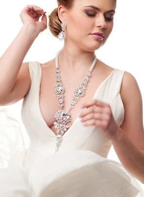 زفاف - Old Hollywood style long crystal necklace. Long crystal wedding necklace. Bridal pearls necklace. Vintage style wedding necklace.