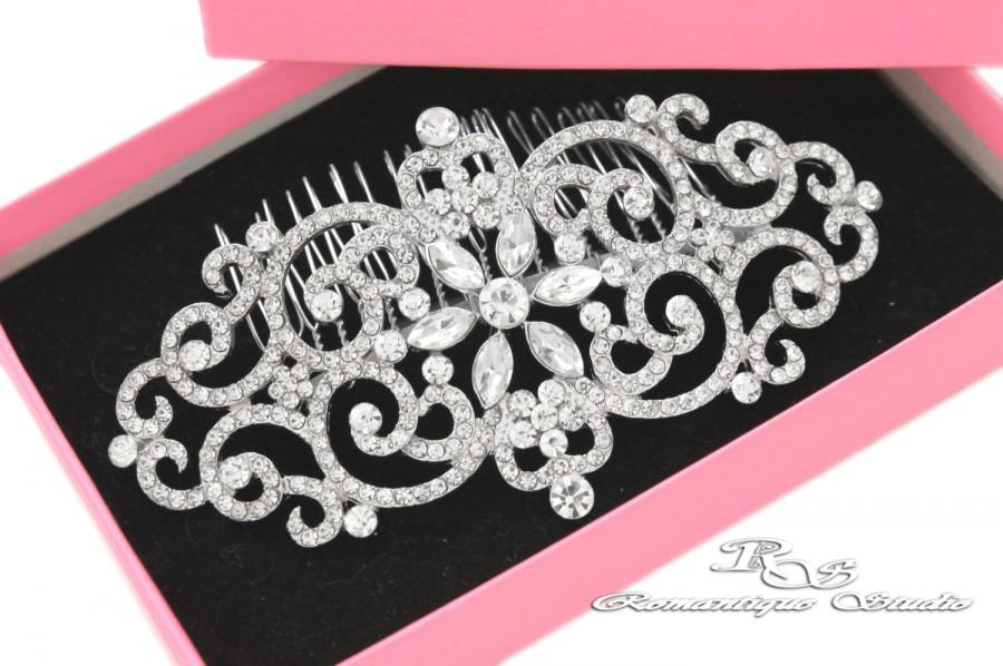 Mariage - Large rhinestone wedding comb, statement hair comb, crystal bridal comb, vintage style wedding hair piece, back hair comb 5123