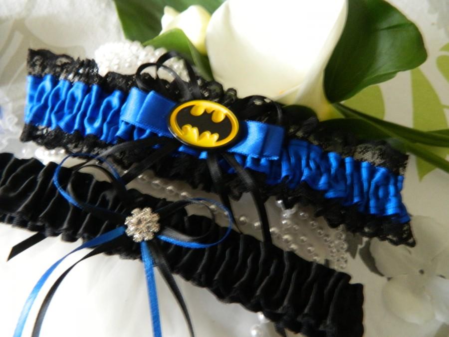 Wedding - Batman themed garter -Keepsake set -Royal Blue