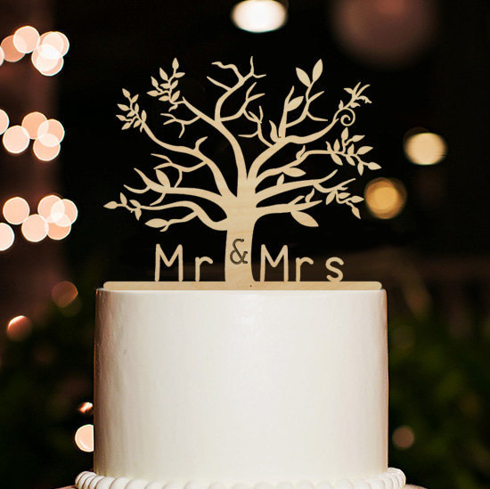 Wedding - Rustic Wedding Cake Topper,Cherry Wood Tree Cake Topper,Mr and Mrs Cake Topper,Tree Cake Topper,Personalized Cake Topper For Engagement