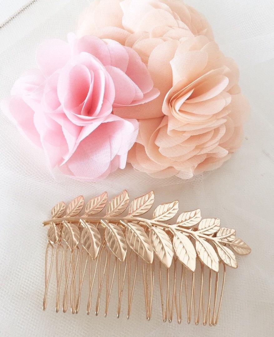 Hochzeit - gold leaf comb, gold leaf hair piece, gold leaf headpiece, laurel leaf comb, Goddess head piece, gold leaf barrettes, leaf wedding comb