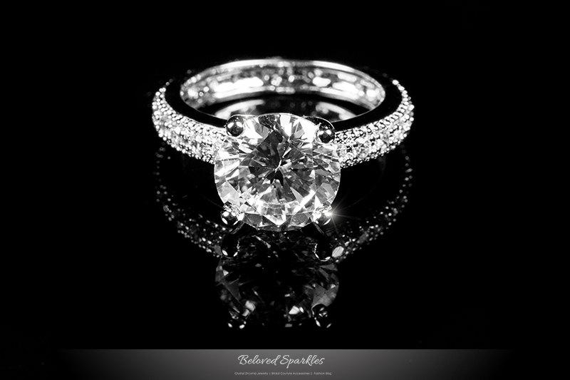 Wedding - Genevi 3.5 Carat Round Cut Solitaire Engagement CZ Ring,4.5 Carat Paved Eternity Cubic Zirconia Diamond Wedding Anniversary Ring - BS108336R