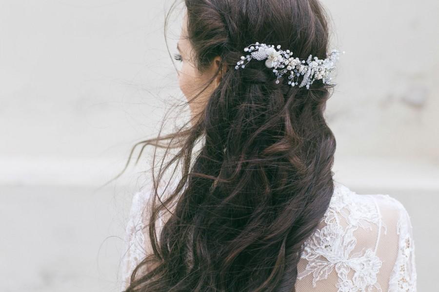 Wedding - Bridal Headpiece , Wedding Hair Piece, Large Bridal Hair Comb  , Bridal Hair Accessories, Wedding Swarovski Opal Crystal Pearl Headpiece