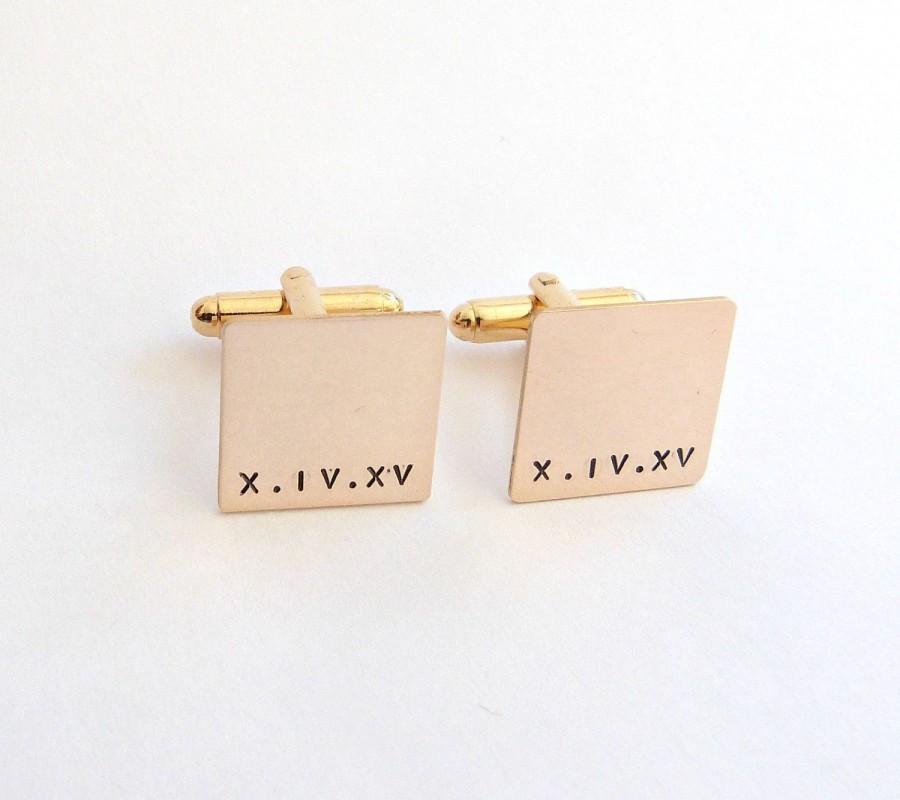 Свадьба - Groom Gold Cuff links Square Monogrammed CuffLinks Groom Cufflinks Custom Cufflinks Father of the Bride Fall Wedding Modern