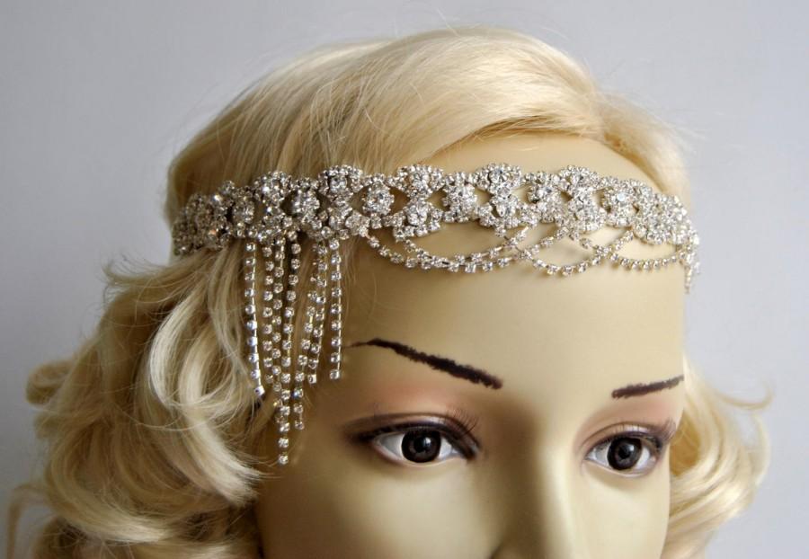 Hochzeit - Luxury Rhinestone flapper Gatsby Headband, Chain 1920s Wedding Crystal Headband Headpiece, Bridal Headpiece, 1920s Flapper headband
