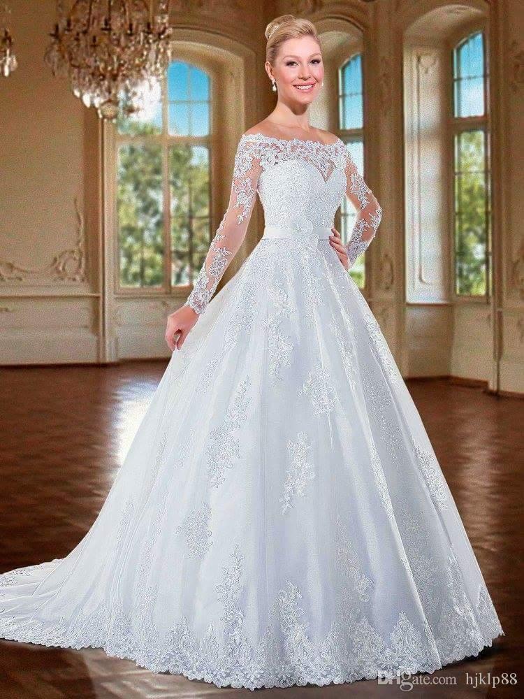 زفاف - 2016 New Lace Off-shoulder Long Sleeve Wedding Dresses Online with $114.58/Piece on Hjklp88's Store 