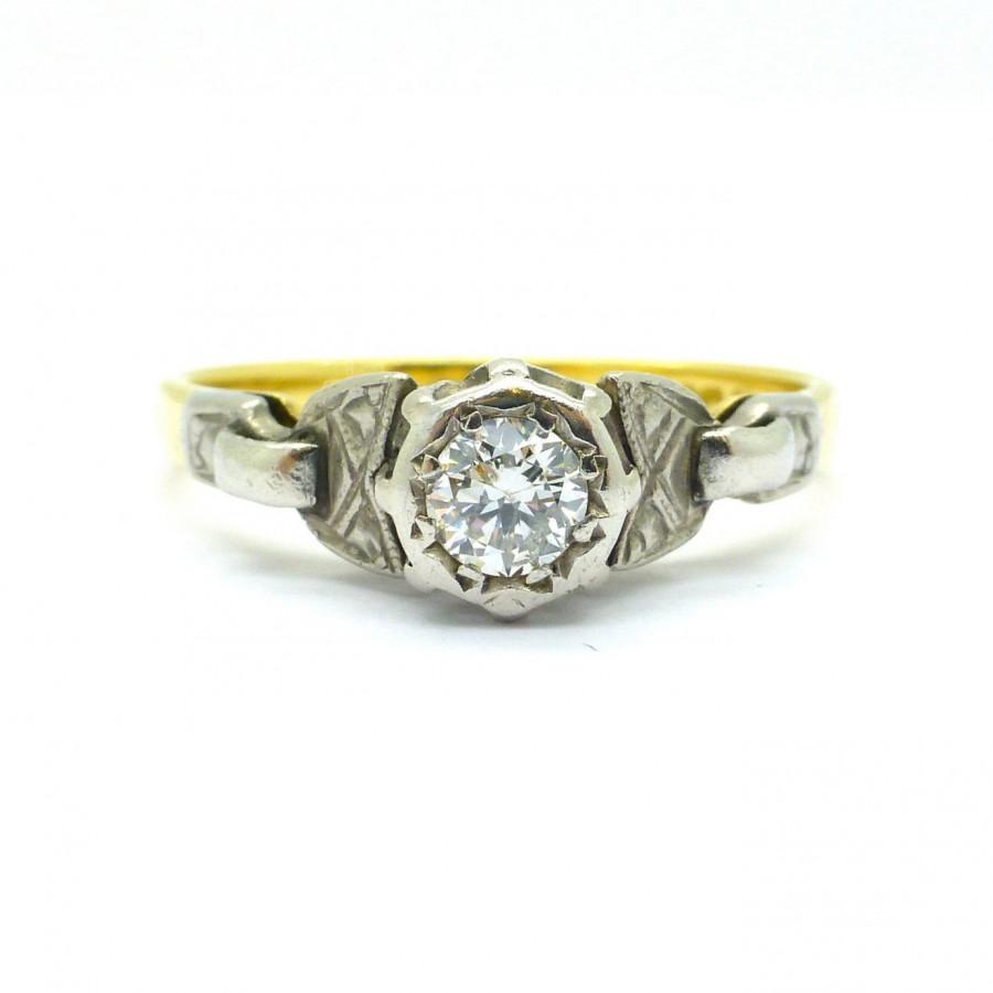 زفاف - Unique Art Deco engagement ring 18ct Platinum Millgrain diamond solitaire 1920's Antique Vintage Gatsby style wedding anniversary band